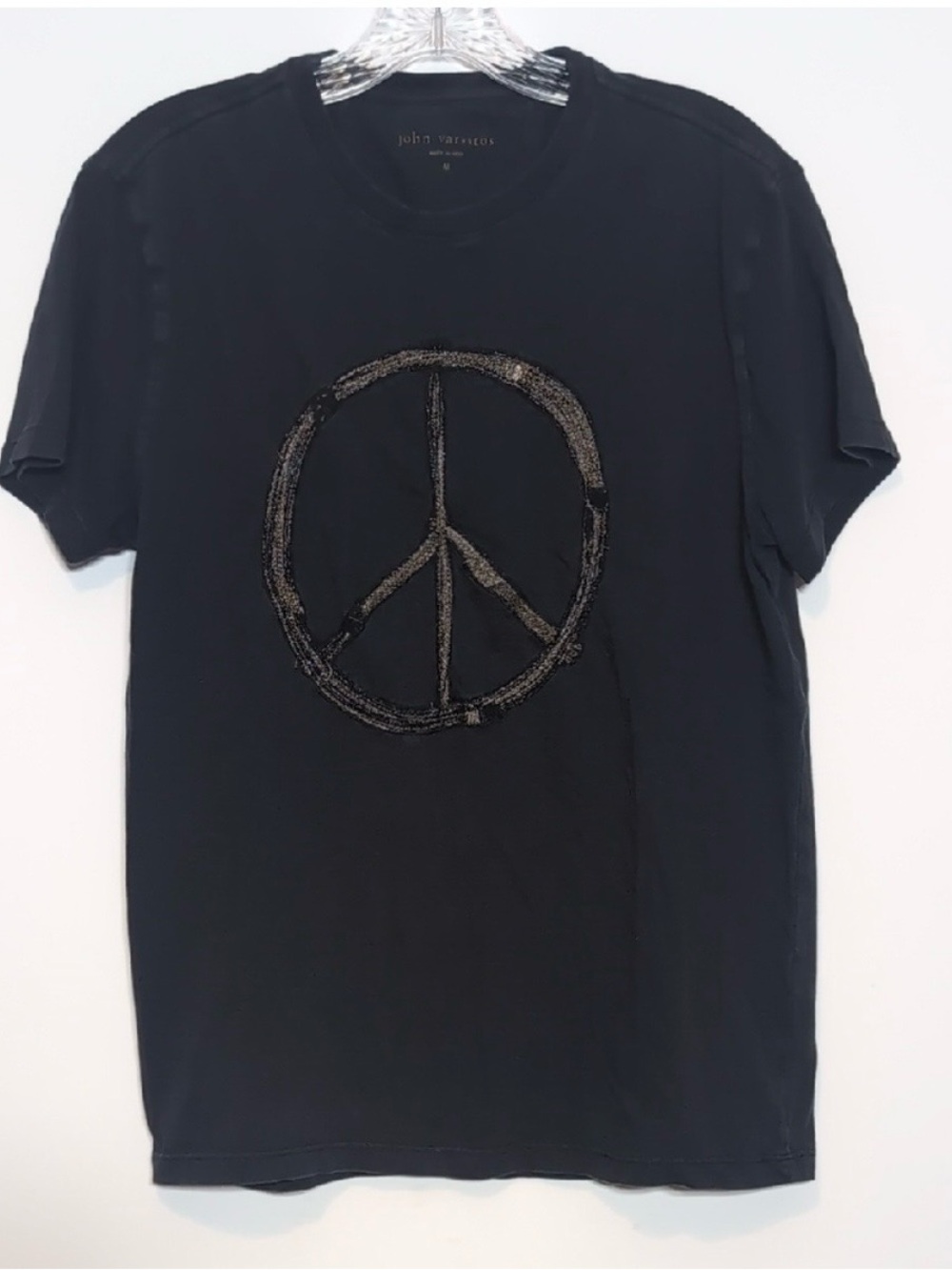 John Varvatos Embroidered Peace Sign Short Sleeve Raw Edge T-Shirt / Men's
